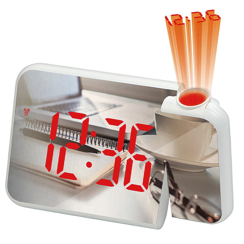 Réveil miroir avec minuterie de projection, affichage